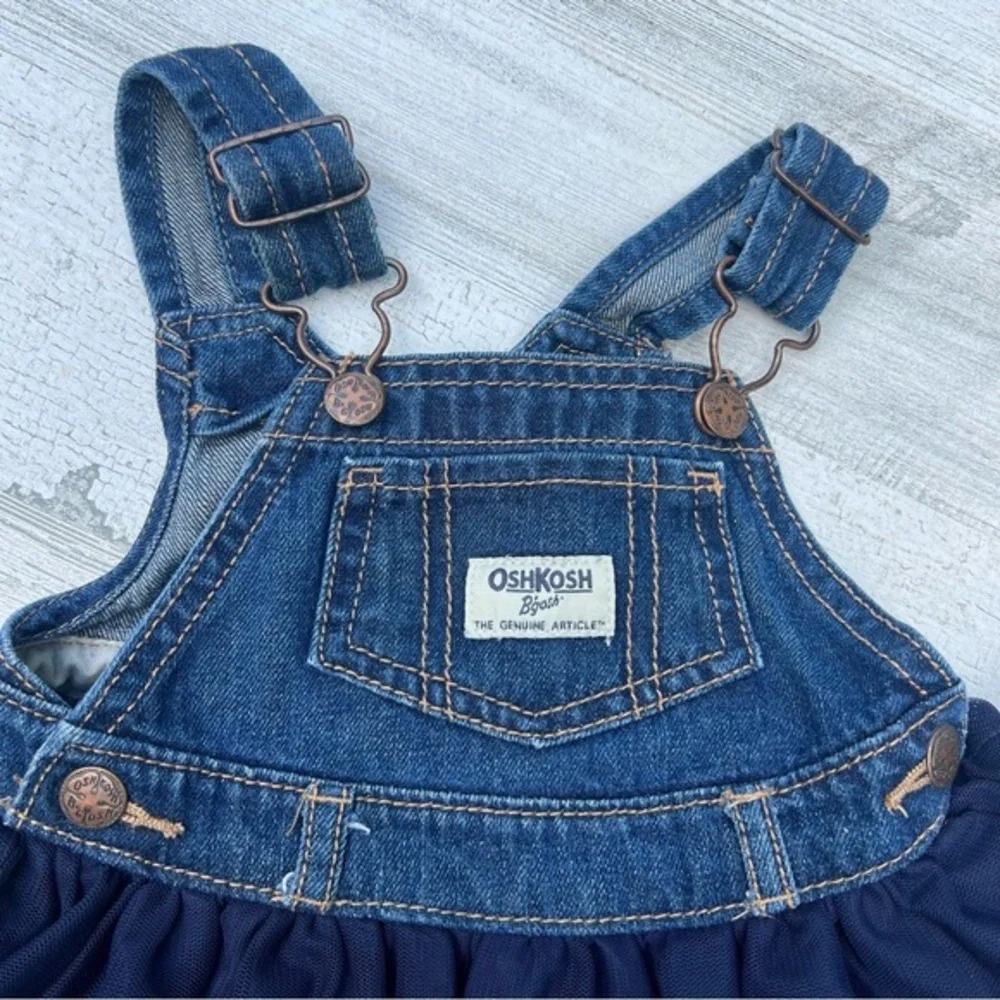 Osh Kosh B'gosh Toddler Girl Size 12 Month Bundle Denim Tulle Tutu Overall Dress